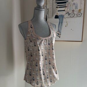Joie Silk Beige Perfume Printed Scoop Neck Tank Top